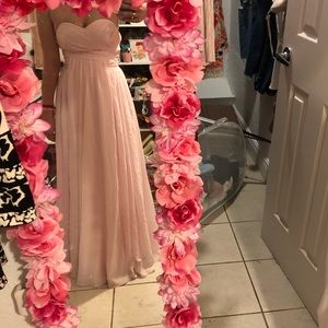 Light pink long strapless bridesmaid wedding dress